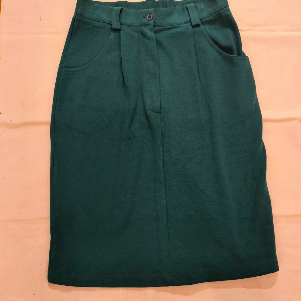 Forest Green Front Zipper Cotton Mix Women's Skirt